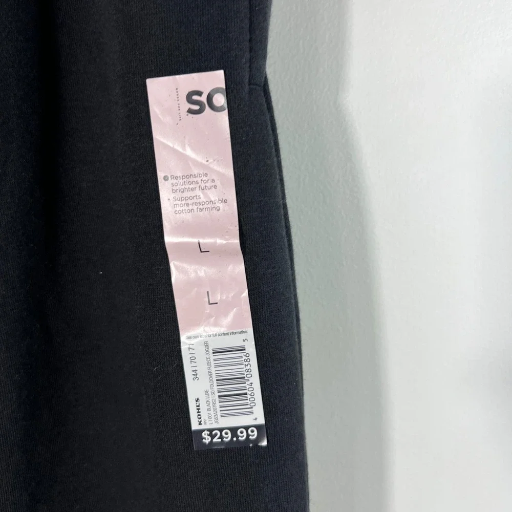 So Foldover Fleece Jogger Sweatpants Black Luxe L Cotton Polyester NWT Pockets